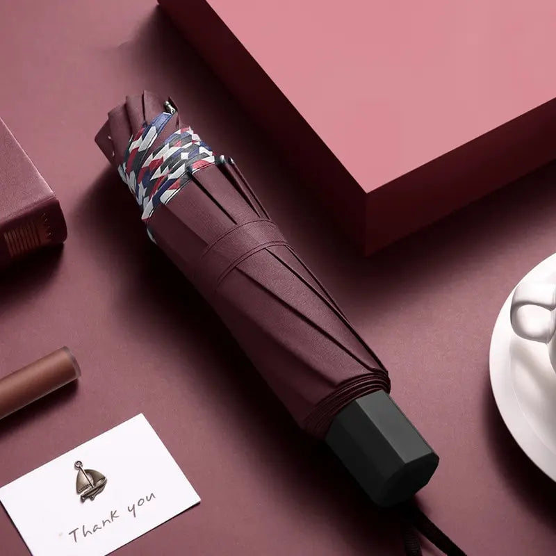 Folding Umbrella Ten Bones Bumper Wind-resistant Rainproof Cloth Sunny Rainy Dualuse Universal Double Business Umbrella