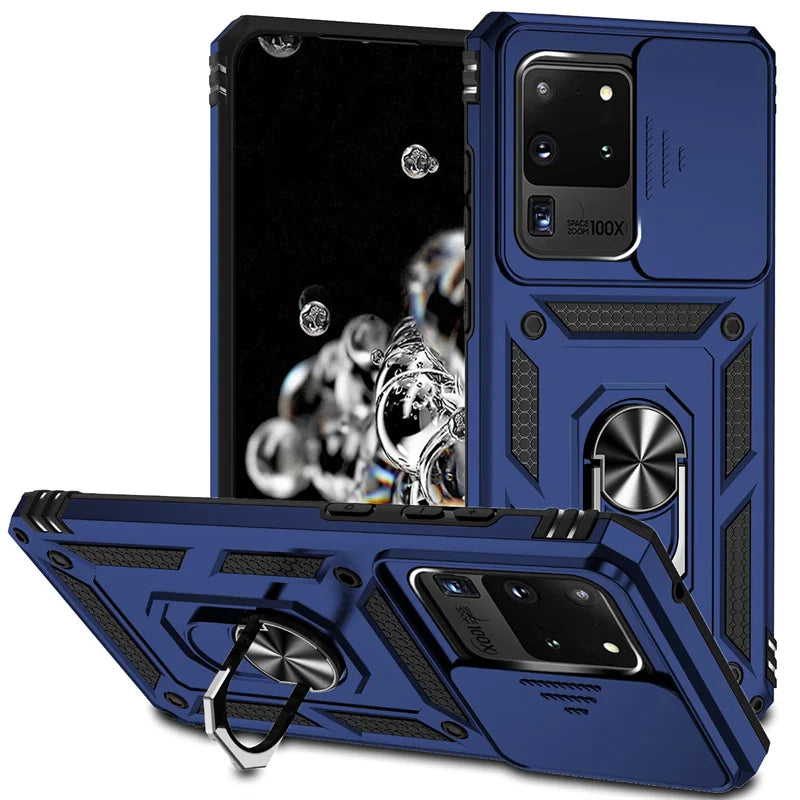Silde Lens Armor Shockproof Phone Case For Samsung Galaxy S20 Ultra S20 Plus S 20 FE S20+ Magnetic Car Holder Ring Protect Cover
