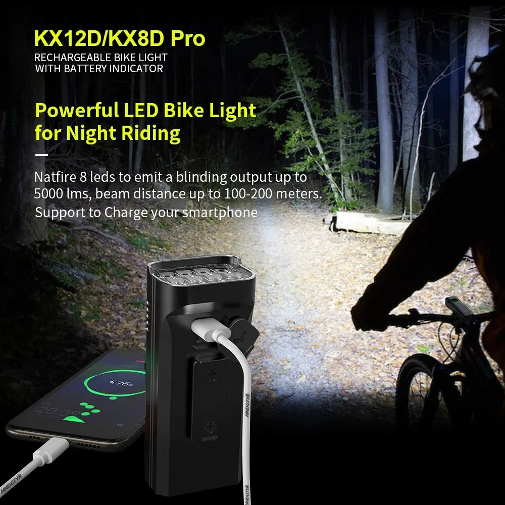 NATFIRE Bike Light USB C Rechargeable 12 8 6 LEDs Bicycle Lights Battery Indicator Optional Aluminum Front Lamp Headlight