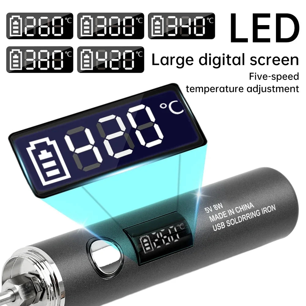 USB Soldering Iron Adjustable Temperature 260-420℃ Electric Soldering Iron Kit 850mAh/1400mAh Battery Solder Welding Iron Tools