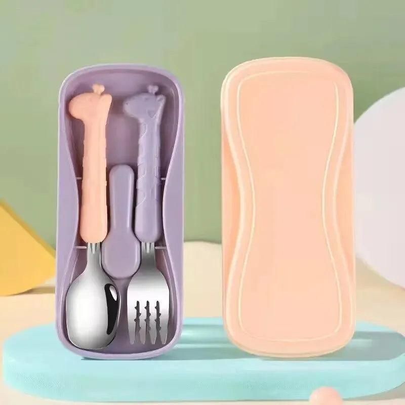 2PCSChildrens Tableware 304 Food Grade Stainless Steel Knife And Fork Baby Eating Training Utensils