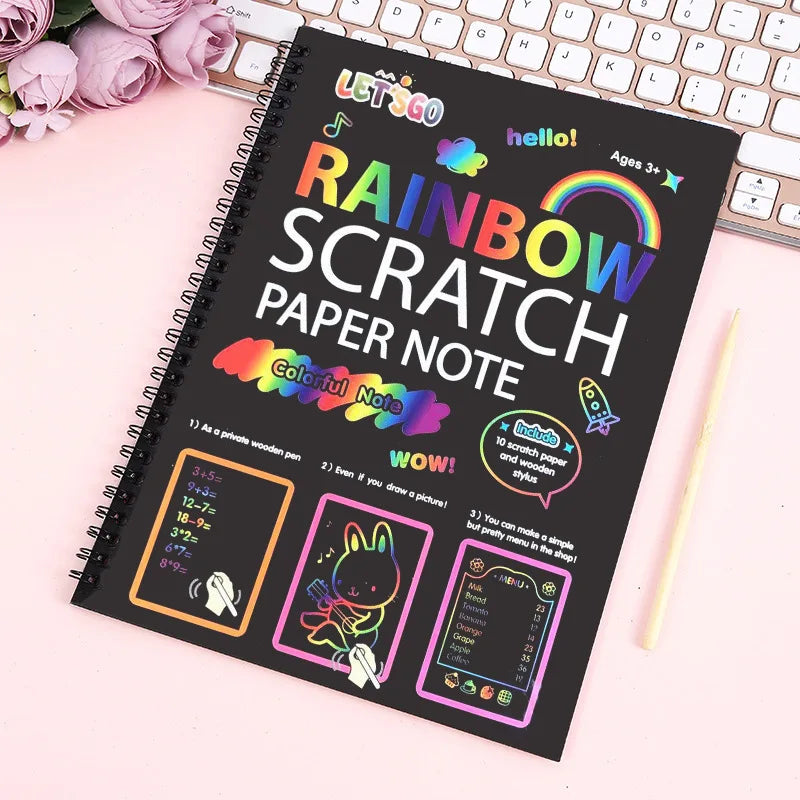 2PCs Rainbow Scratch Paper Children's Scratch Book Art Book DIY Rainbow Art Paper Card Neon Scratch Book Grafitti Colouring Book