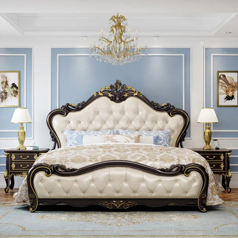 European Luxury Modern Double Bed Frame Mattress Storage Solid Wood Princess Bed Queen Size Cama Bedroom Set Furniture