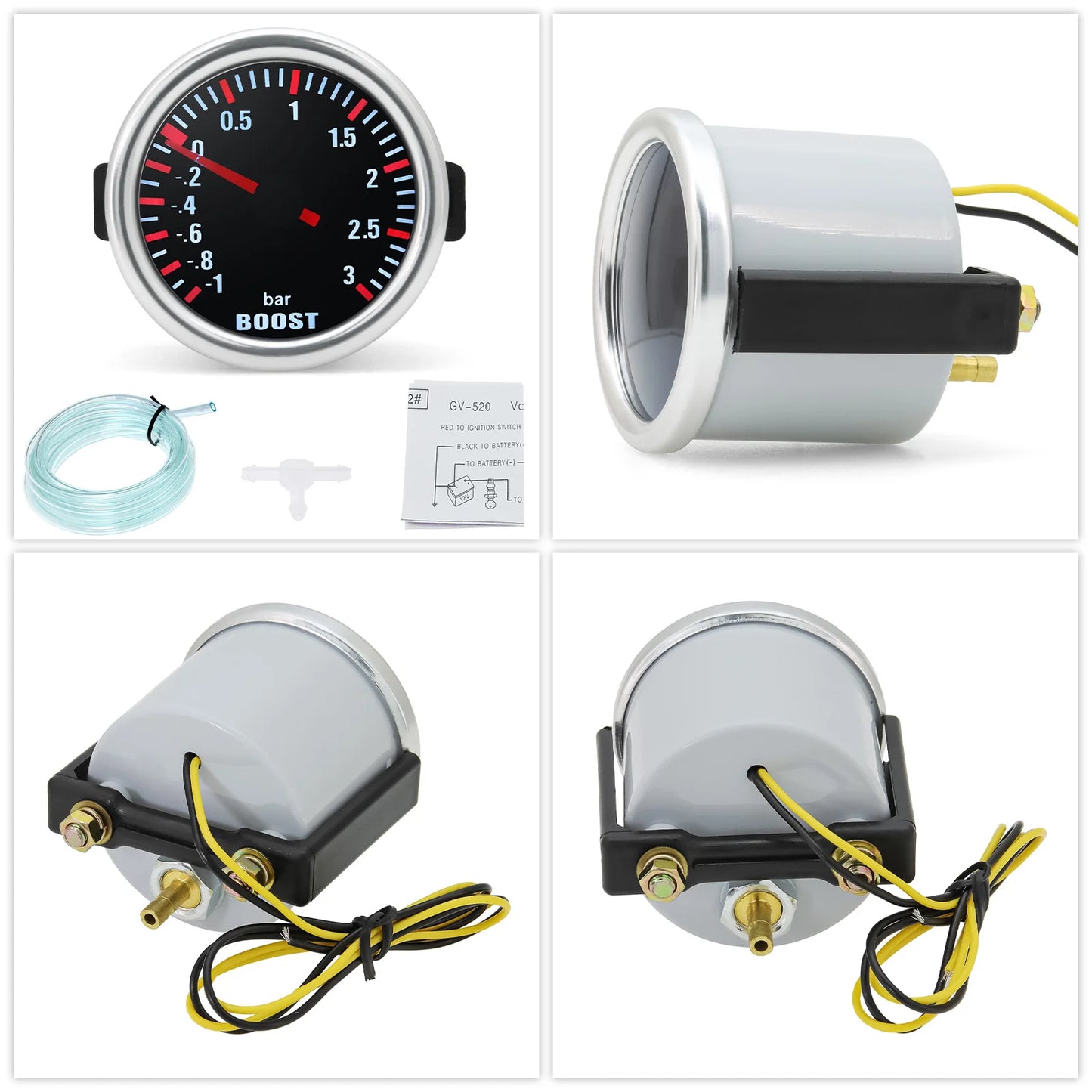 3.0 BAR Universal Smoke Len Turbo Boost Mechanical Car Wthie LED Gauge -1~0~3Bar Turbo Boost Meter 12V