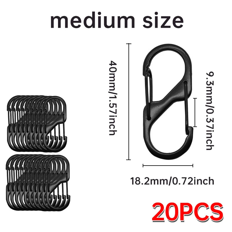 10PCS MINI Keychain Hook S Type Stainless Steel Anti-theft Spring Clip Outdoor Camping Backpack Buckle Locking Tool