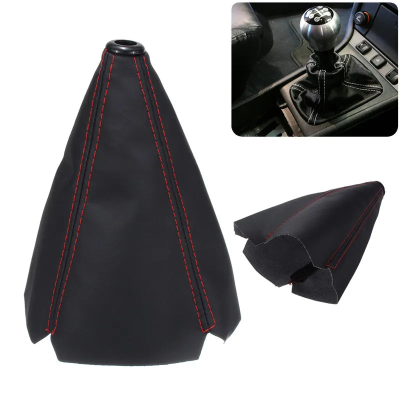 Hot 16mmUniversal Car Gear Shift Collars Carbon Fiber Auto Car Manual Stick Shifter Knob Gear Shift Boot Cover Gaiter PU Leather