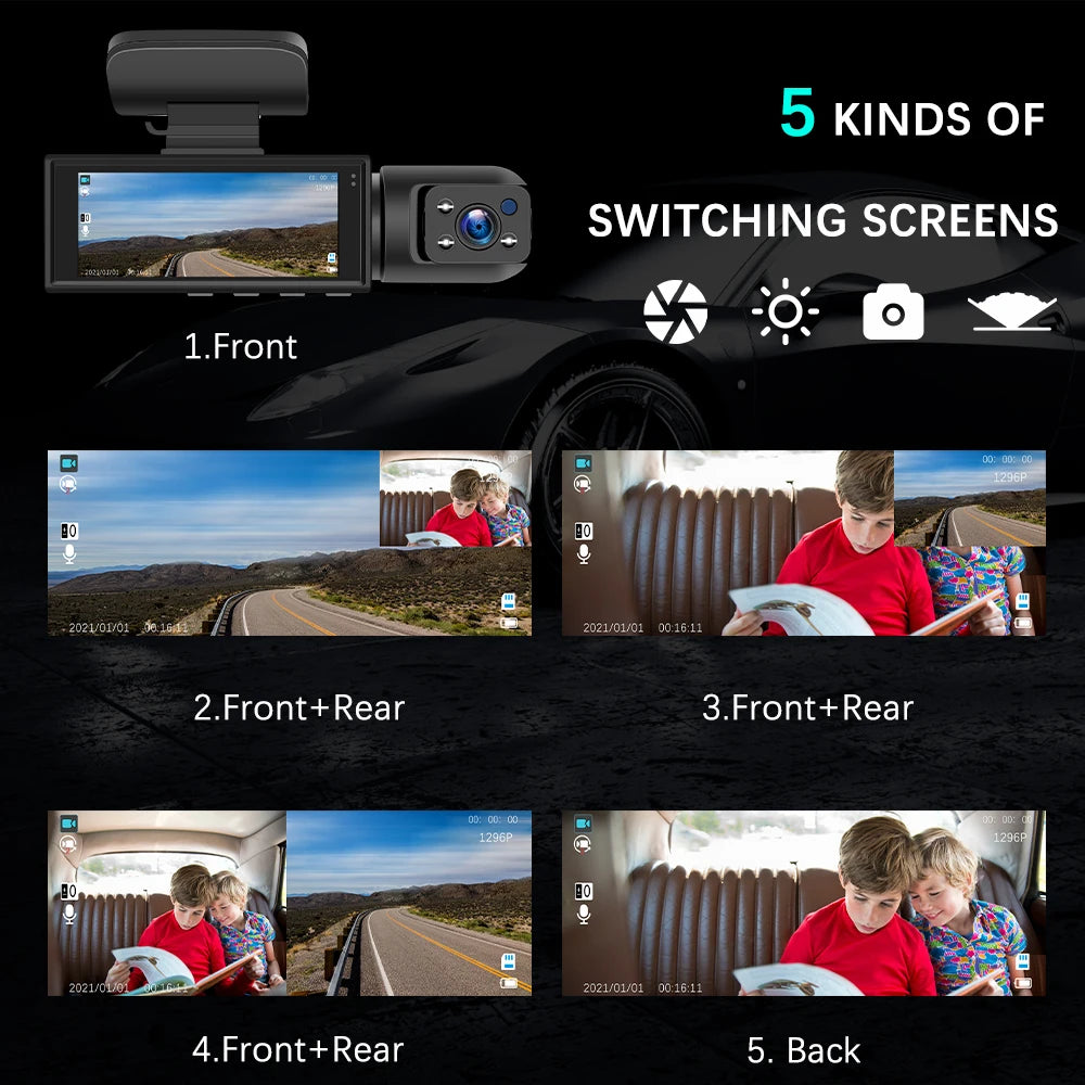 Dash Camera Front And Inside,3.16inchdash Cam 1080P G Sensor HD Night Vision Loop Recording Wide Angle Car DVR