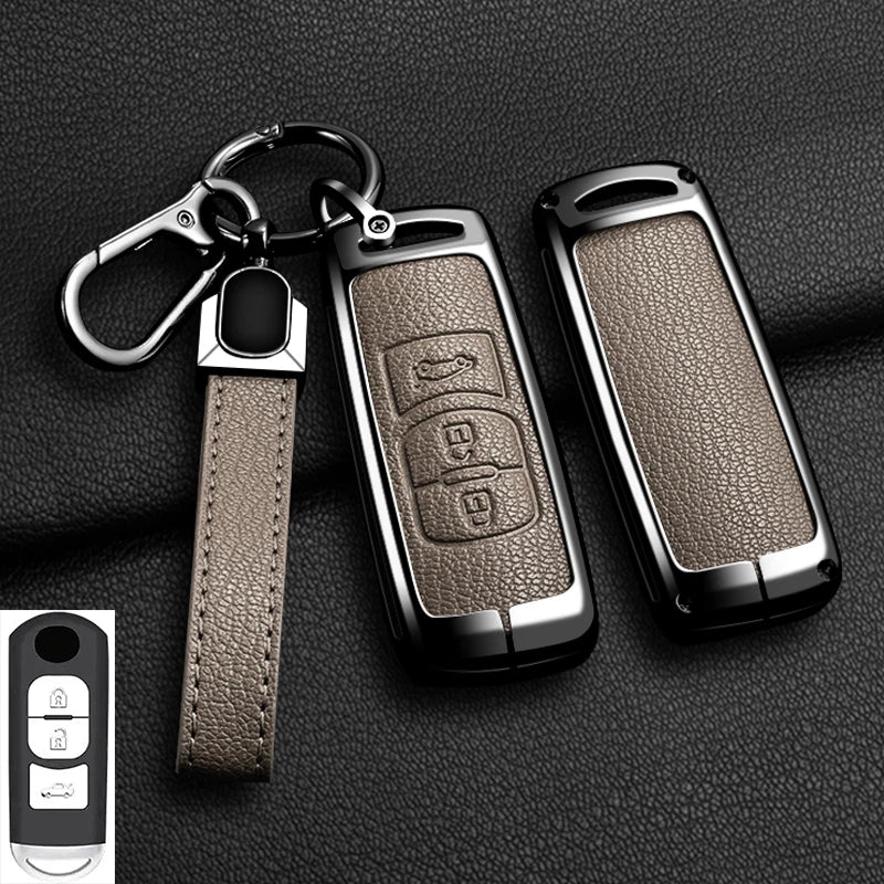 Suitable for Mazda Axela Atenza 3 2 6 CX3 CX5 CX30 CX8 CX9 MX5 SKYACTIV Zinc Alloy Car Key Cover Leather Car Key Bag Holder