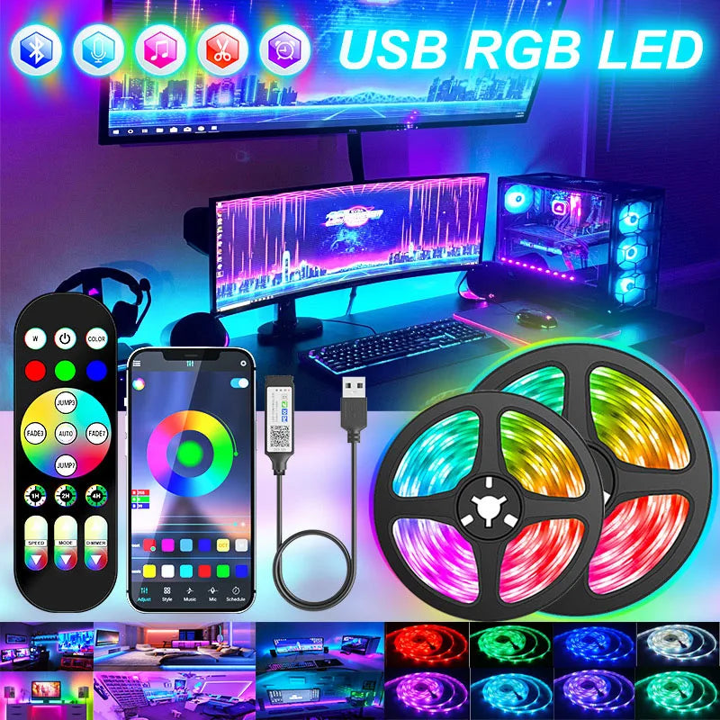 APP 1M-30M USB Led Strip Lights RGB 5050 Bluetooth APP Control Luces Led Flexible Diode Decoration For Living Room Lamp Ribbon