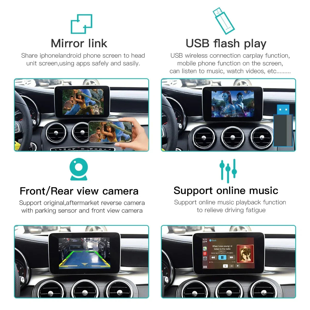 AUTOABC Wireless CarPlay Android Auto  for Mercedes Benz A B C E Class GLA CLA CLE  W205 W176 C117 W246 W167 NTG5.0 Mirror Link