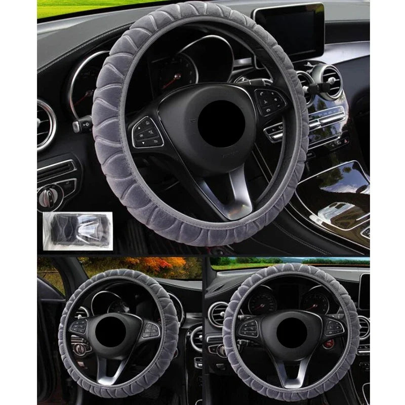 Universal 37-39cm Pink Steering Wheel Cover Soft Warm Plush Steering Wheel Cover for Winter Car Steering Wheel Interior Parts