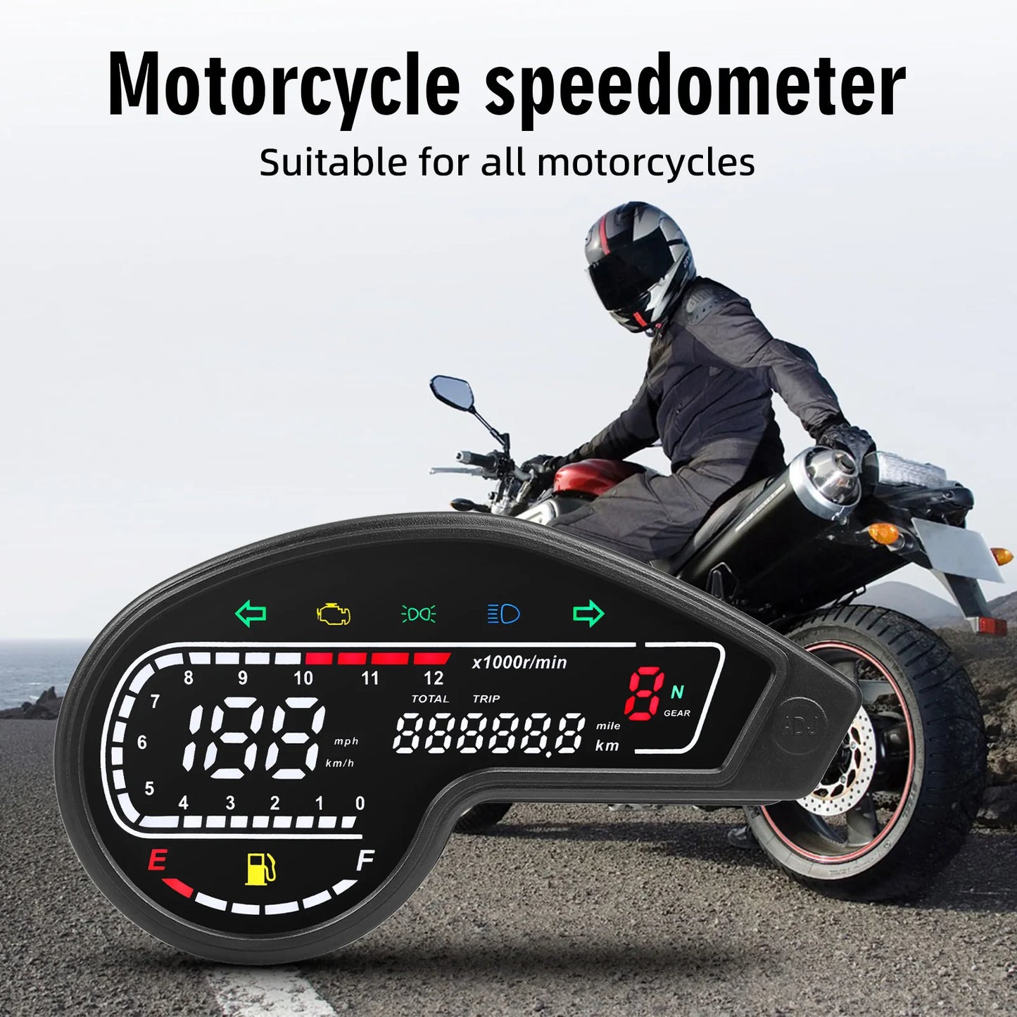 Universal RPM Motorcycle Meter Digital Odometer LCD Speed Meter Instrument Oil Gauge Total Mileage Dashboard Multi-function Trip