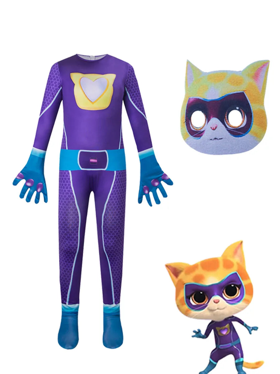 SuperKitties jumpsuit, tight fitting Halloween costume, stage performance costume, super cat role-playing costume, performance