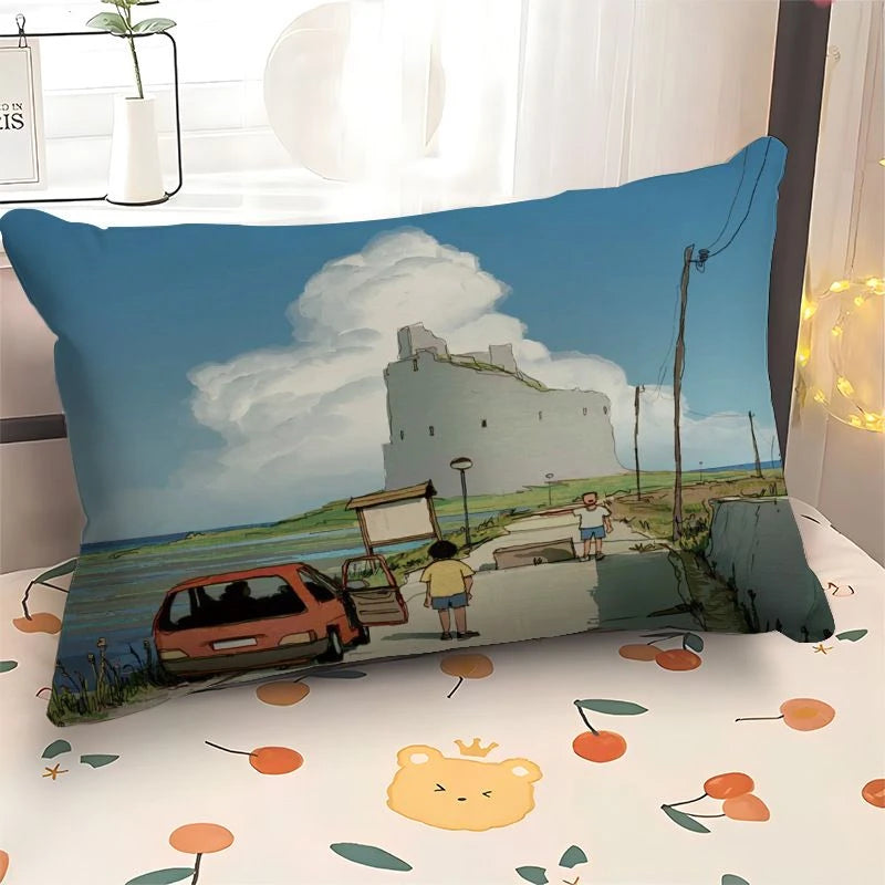 Scene Art Anime Cartoon Pillowcase, 30×50cm Rectangular Sofa Cover, 40×60cm Car Seat Cushion