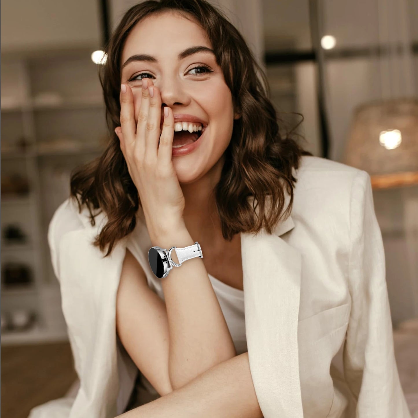 Leather strap compatible with Samsung Galaxy Watch 7/6/5/4 Classic strap 40/42/44/43/45/46/47mm Stylish 20mm strap for women