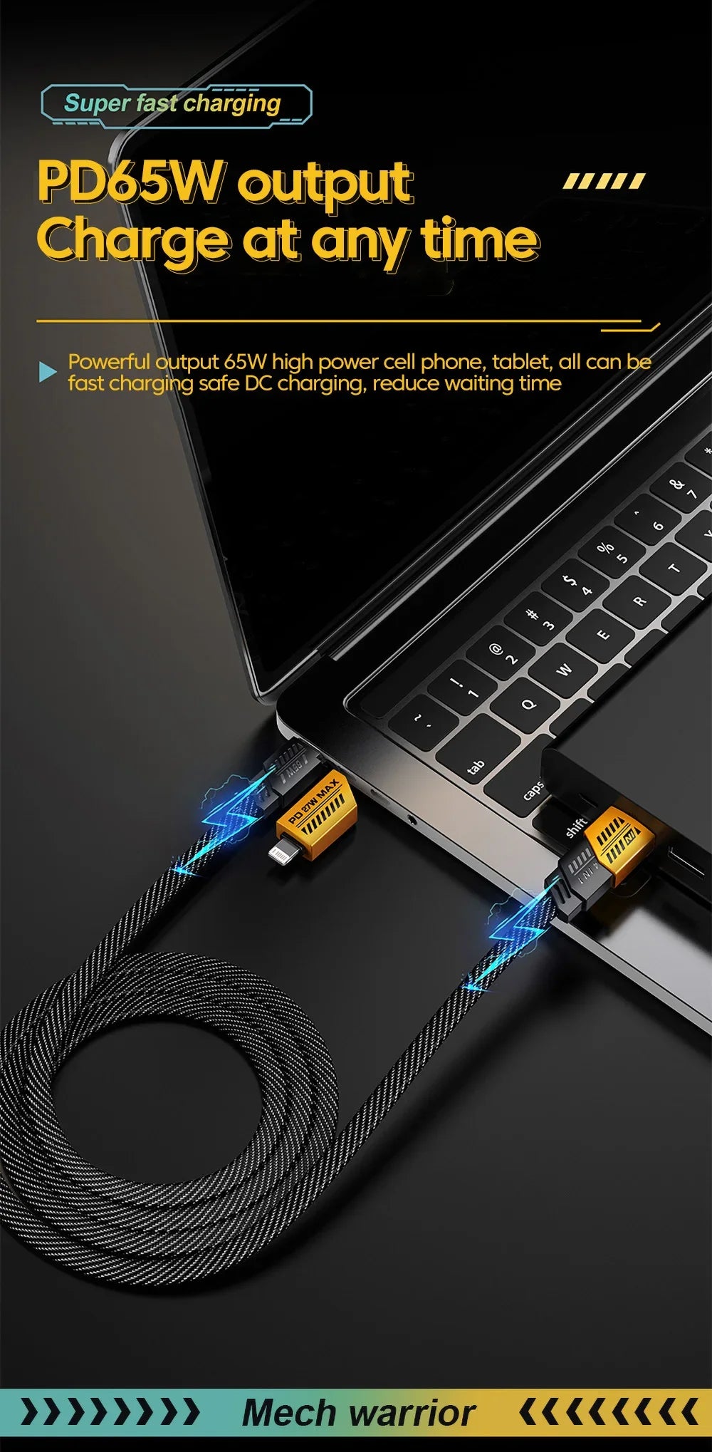 4 in 1 PD 65W 27W USB Cable Type C Dual Connector Lighting Mecha Style Fast Charging USB C Cable For iPhone 15 Samsung Xiaomi