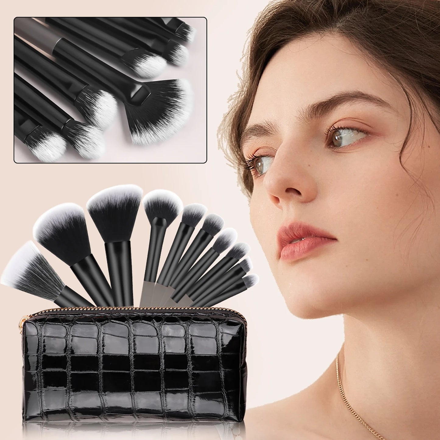 10 mini transparent handle brushes+crocodile patterned bag makeup brush Travel portable Makeup Tool Professional with bag