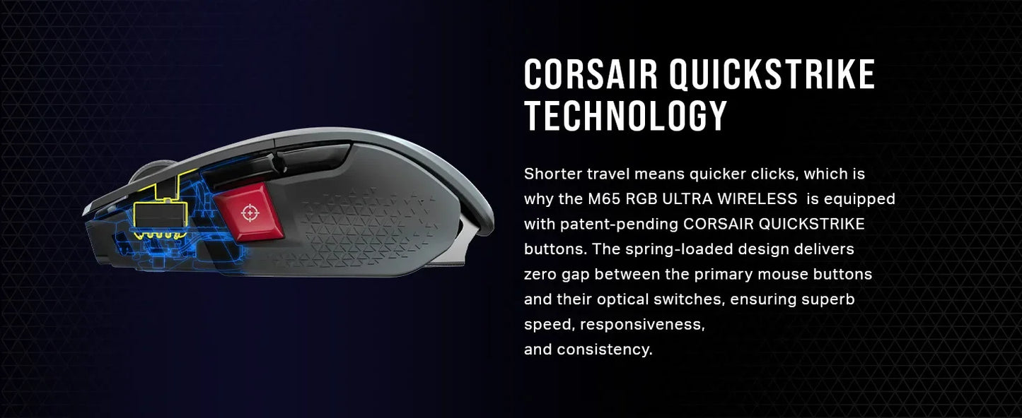 Corsair M65 RGB Ultra Gaming Mouse All New M65 Series Black/White26,000 DPI Optical Sensor, Optical Switches, AXON Hyper-  Mouse