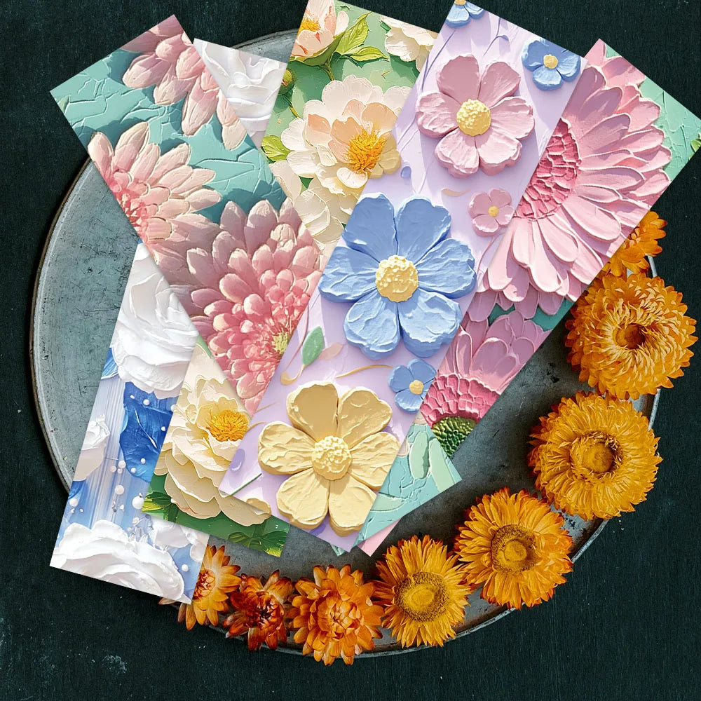 30pcs Aesthetic Oil Painting Colorful Flowers Paper Bookmarks DIY Library Office Page Marking Readers Page Marker Students Gift