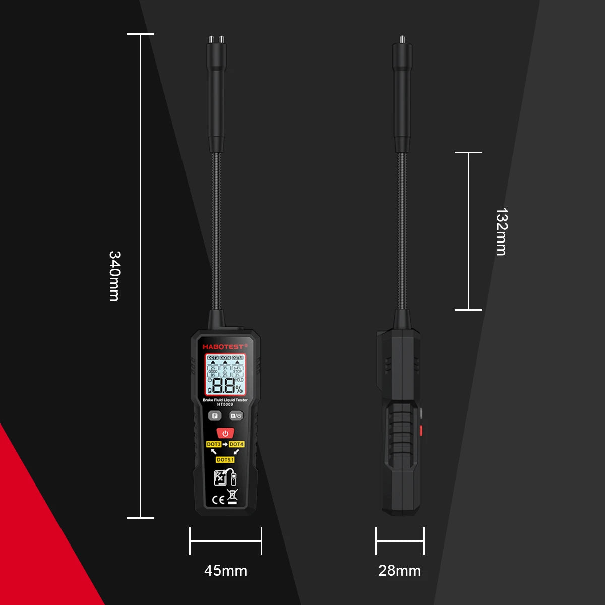 Digital Brake Fluid Tester Auto Car Brake Oil Moisture Detector DOT3/DOT4/DOT5.1 with Backlight Flexible Probe Brake Oil Tester