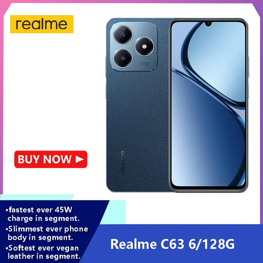 Realme C63 4G 6GB RAM+128GB Android Smartphone, 6.74'' 90Hz FHD+ Display, Dual-SIM, 50MP 5000 MAh Battery, EU