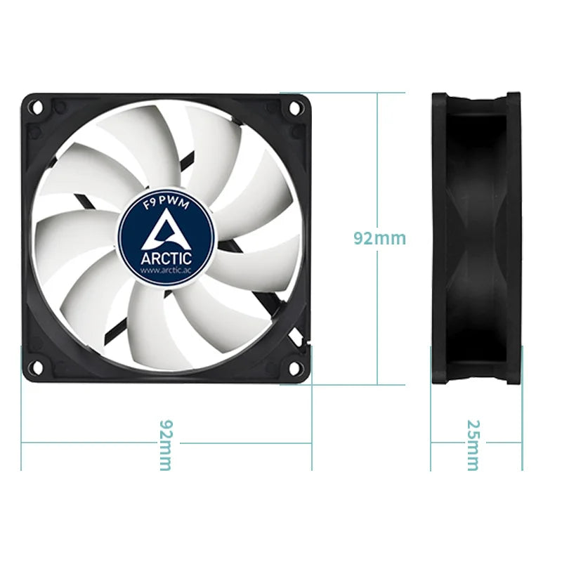 ARCTIC F9 PWM - 92 mm PWM Case Fan, PWM-Signal regulates Fan Speed, Very Quiet Motor, Computer, Fan Speed: 150-1800 RPM