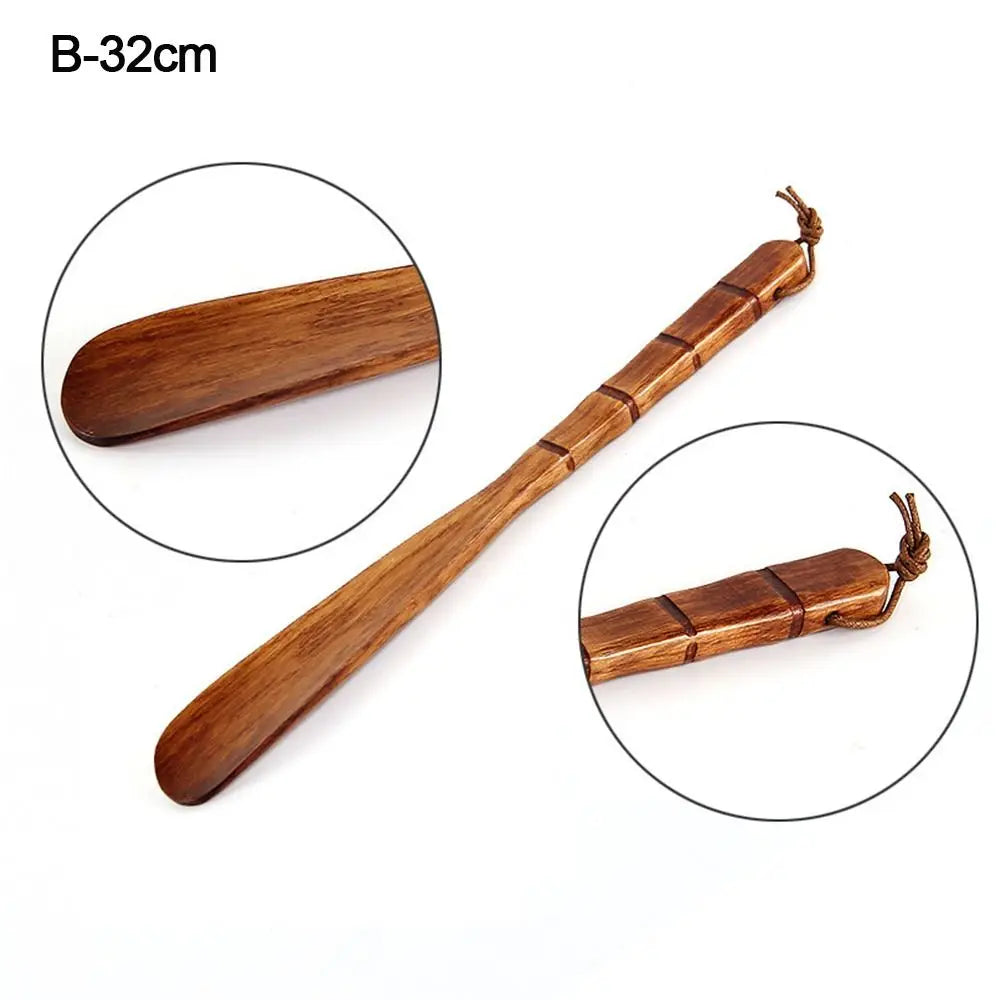 Portable Wooden Shoe Horn Easy On Off Long Handle Hanging Loop Without Bending Over Shoe Horn For Seniors Pregnant Women