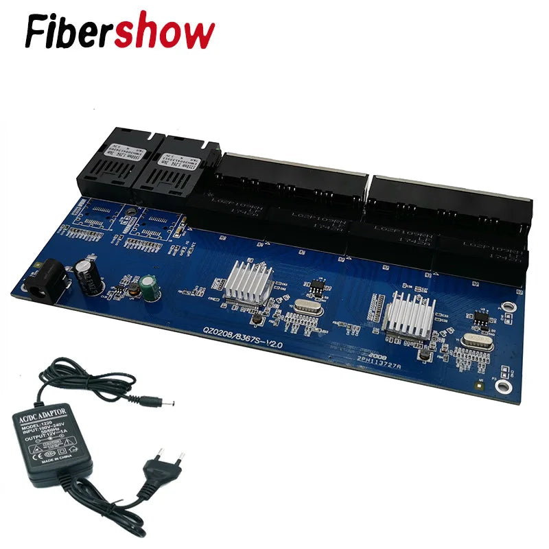 Gigabit Ethernet switch Fiber Optical Media Converter PCBA 8 RJ45 UTP and 2 SC fiber Port 10/100/1000M  Board PCB