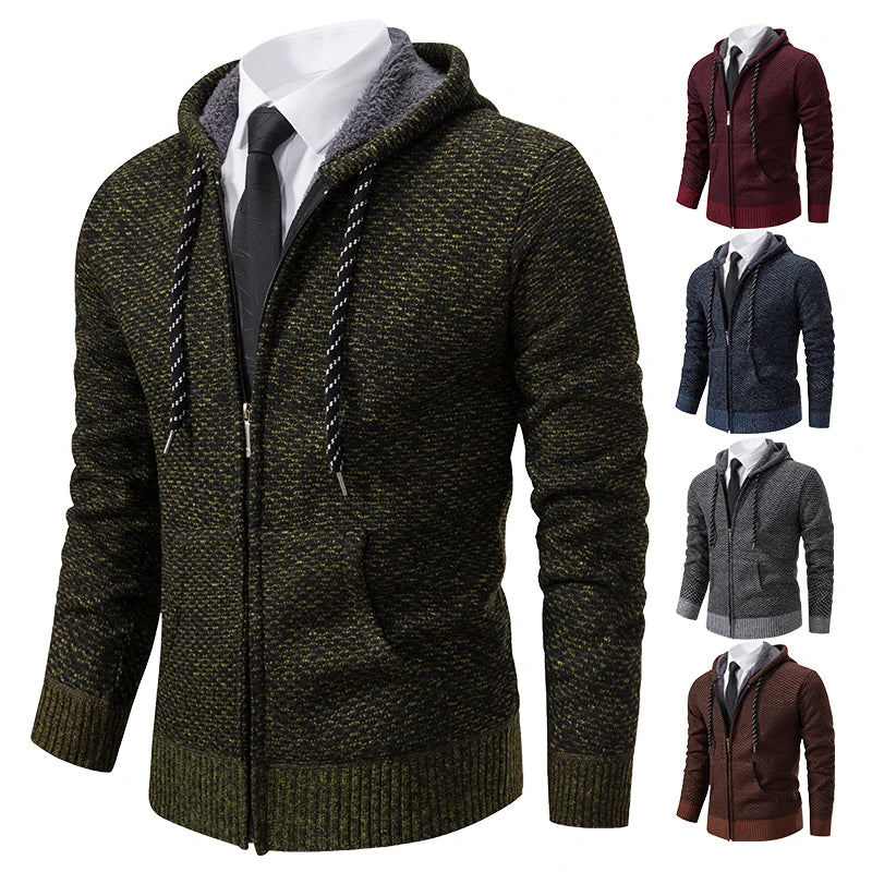 Men's trend in autumn and winter 2023 new plus velvet padded knit cardigan sweater coat