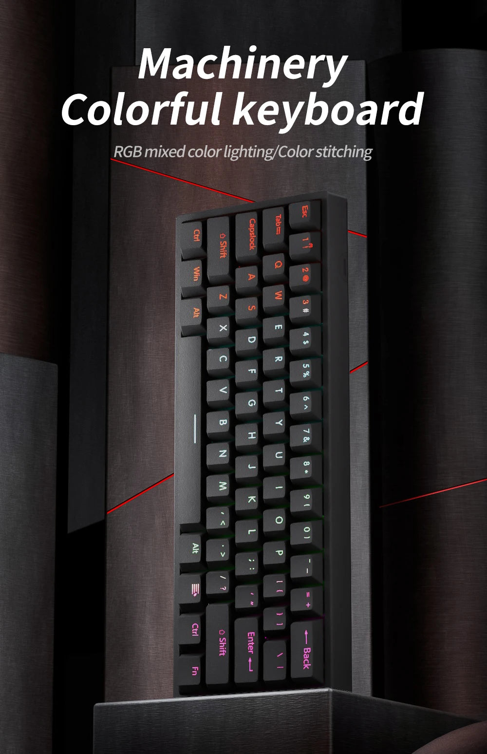 MUCAI MK61 USB Gaming Mechanical Keyboard 61 Keys Red Switch Wired Detachable Cable RGB Backlit Hot Swappable