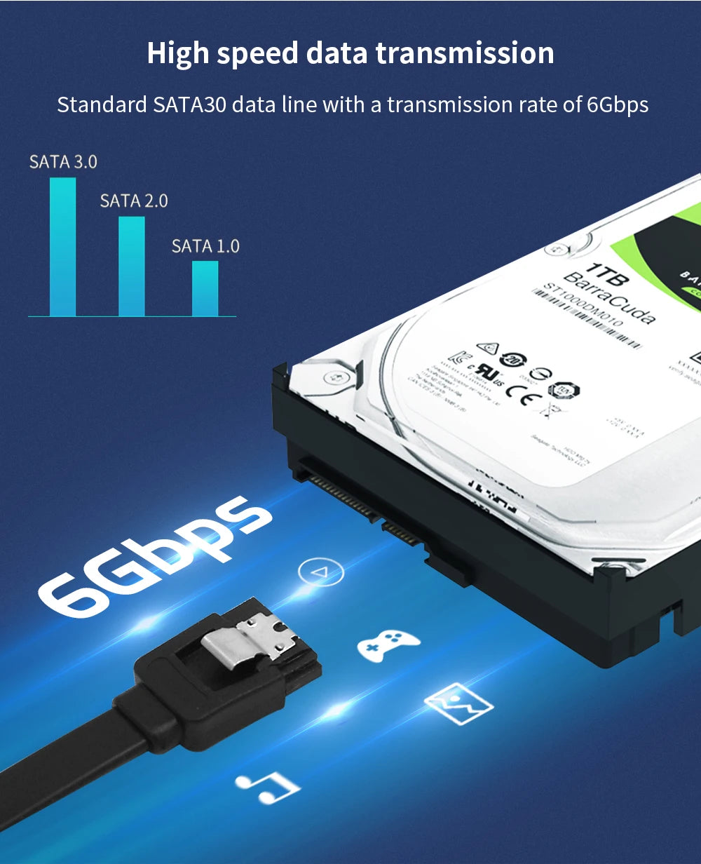 TISHRIC SATA Cable Sata3.0 Solid State Hard Disk Serial Data Cable Multi-Spec Flexible Sata Hard Disk Fast Transmission Cable