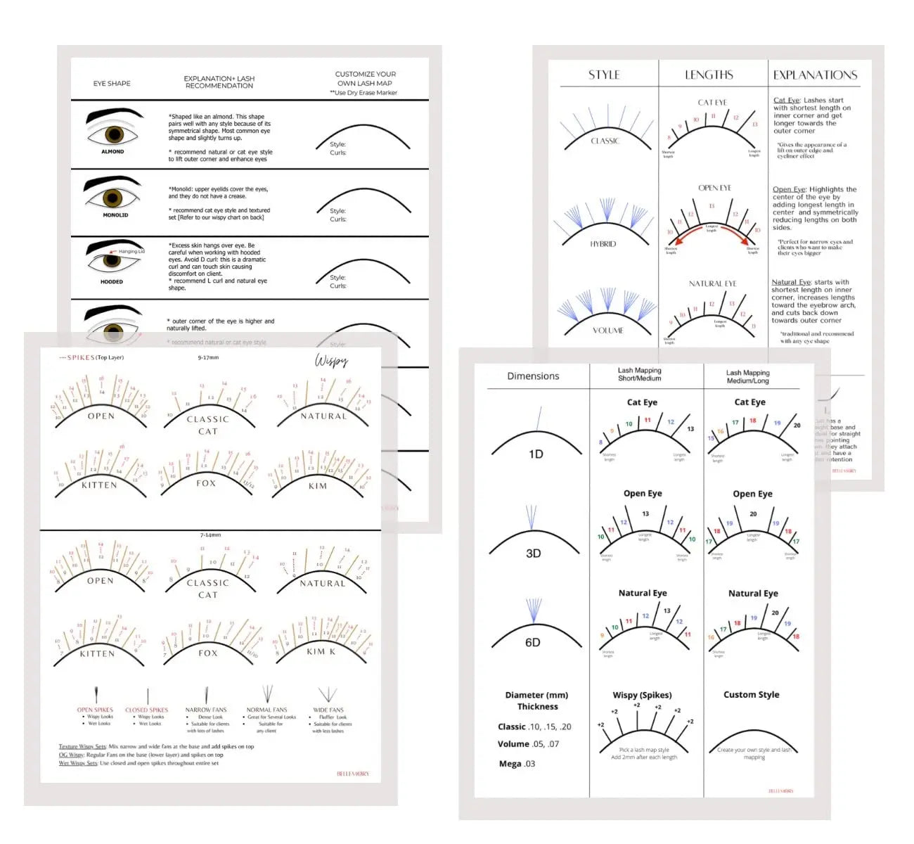 Bundle Beginner and Wispy Eye Shape Lash Map Charts School Practice Training for Fake Eyelashes  Wholesale