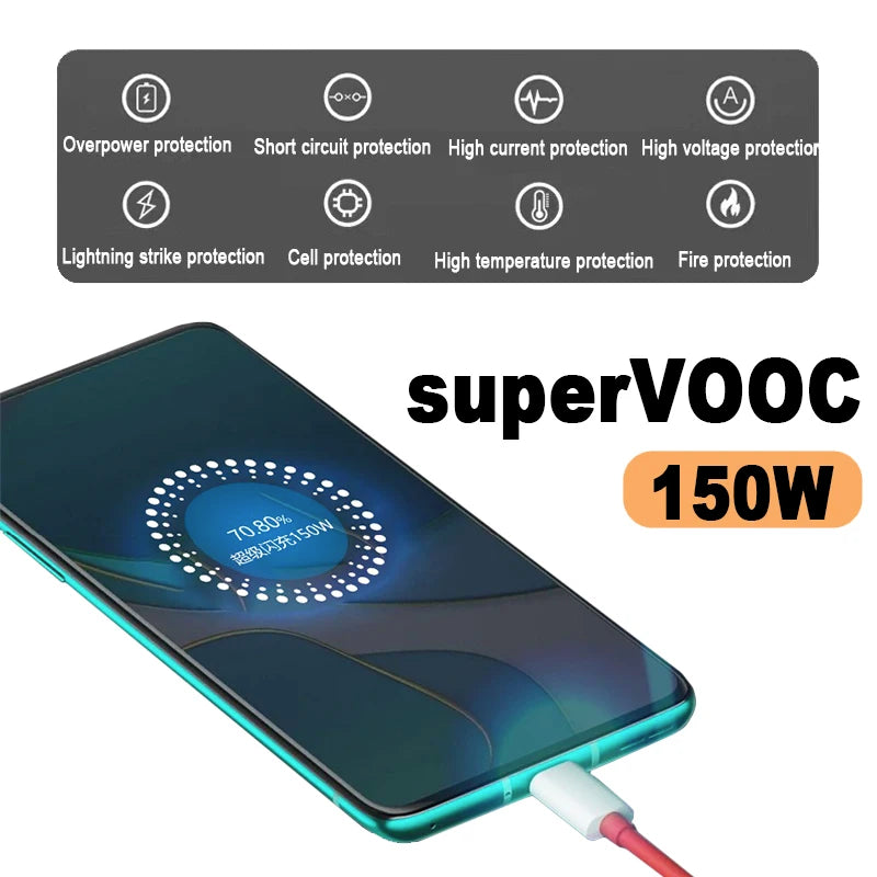 150W SUPERVOOC Fast Charger Cable USB Type C 8A For Oneplus Ace 2 Pro 10R 10T