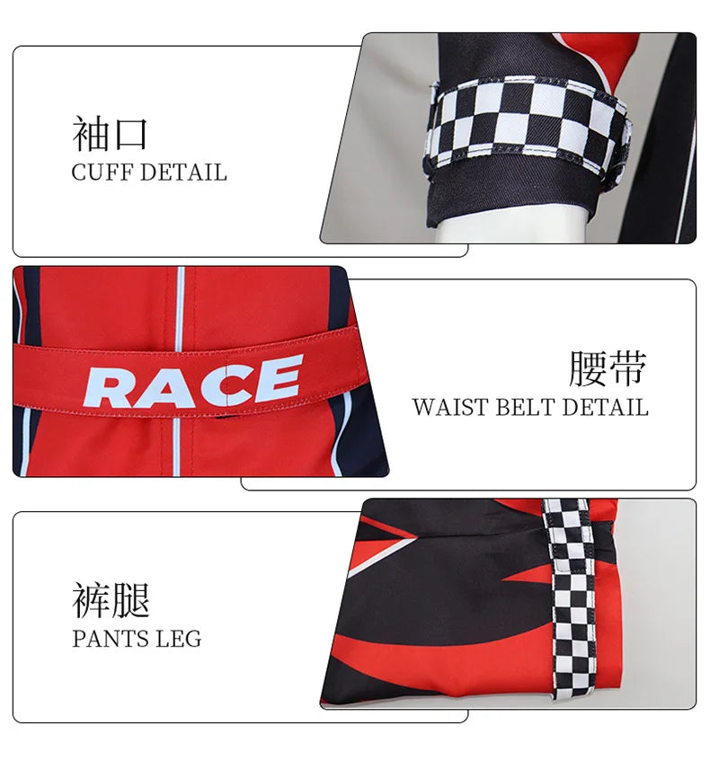 Adult Kids Racer Cosplay Costume Red Classic One-Piece Training Racing Uniform Suit Children Men Karting Jersey Clothing