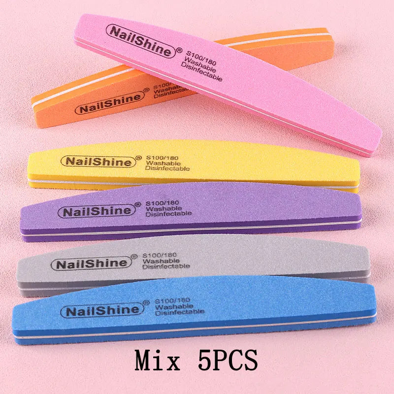 5Pcs/10Pcs Nail Sponge File 100/180 Grit Double Sided Sandpaper Foam Emery Board Polisher Buffer Moon Design