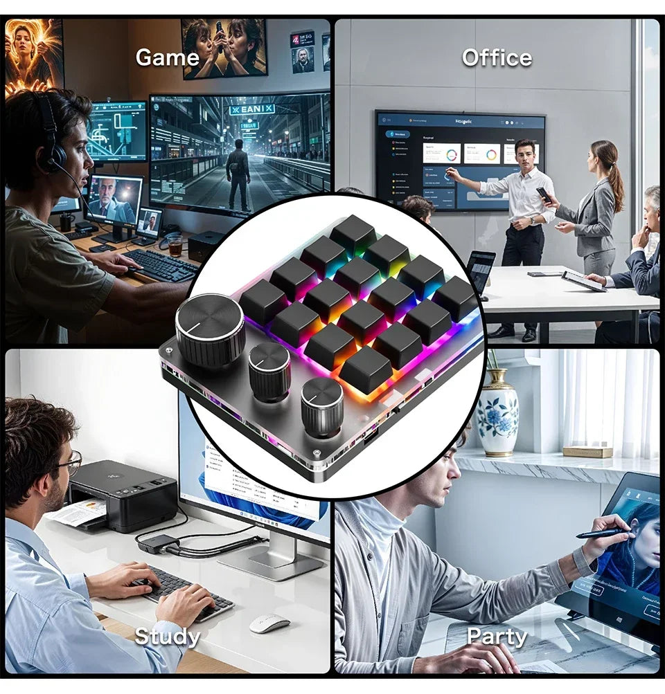 RGB Programming Macro Custom 16Key 3 Knob Bluetooth Keyboard Copy Paste Photoshop Gaming Keypad DIY Mechanical Hotswap Macropad