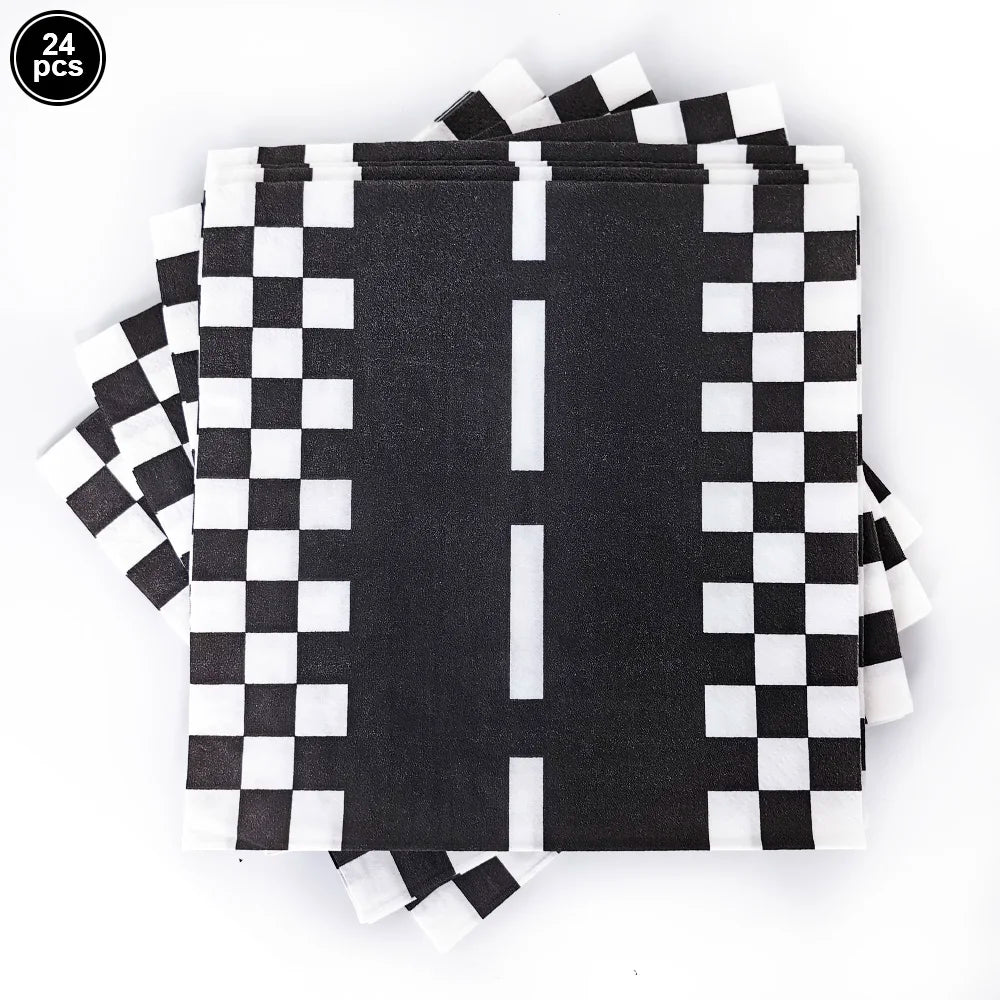 Traffic Cones and Racing Checkered Flags Black White Flags Kids Racing Theme Decorations for Race Car Birthday Party Supplies