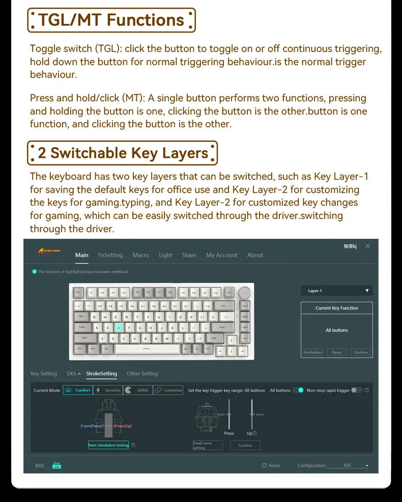 Attack Shark K85 Mag Customisable Mechanical Keyboard,Magnetic Switch,Hot-swappable,Metal Knobs,Suitable for FPS. games,Win&Mac