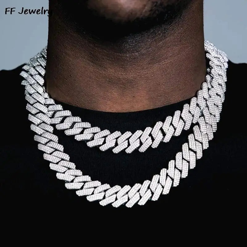 20mm Iced Out CZ Stone Men jewelry Hip Hop Micro Pave Cuban Link Chain High Quality Heavy Chunky Necklace 3 Rows Cubic Zirconia