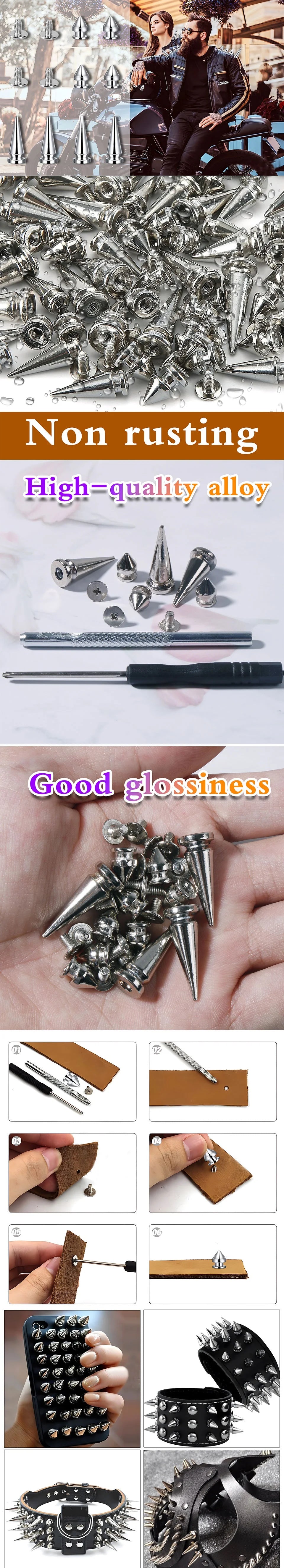Cone Spikes Clothing Studs Screw Back Rivet With Tools For Clothes Shoes Belts Bags Dog Collars Craft