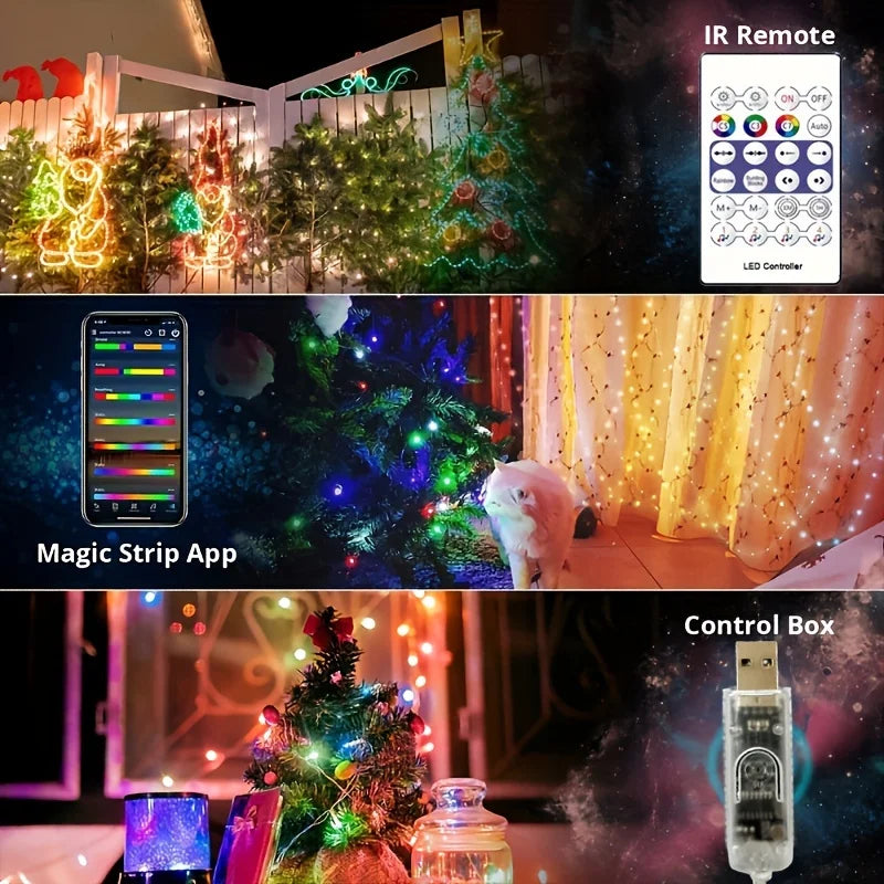 WS2812B RGB LED String 20m 10m 5m DIY Smart IC APP Bluetooth Remote Fairy Lights Dreamcolor Garden Party Christmas Wedding Decor