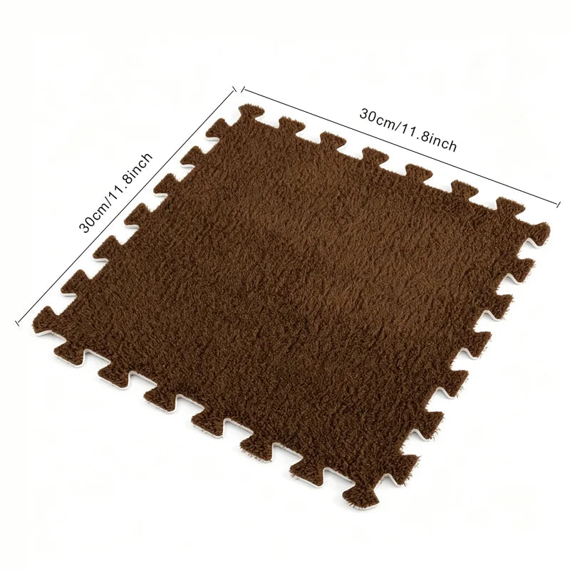12Pcs Interlocking Carpet Tiles 11.8"x11.8", Washable Non-Slip EVA Polyester Floor Mat, Cuttable DIY Bedside Rug