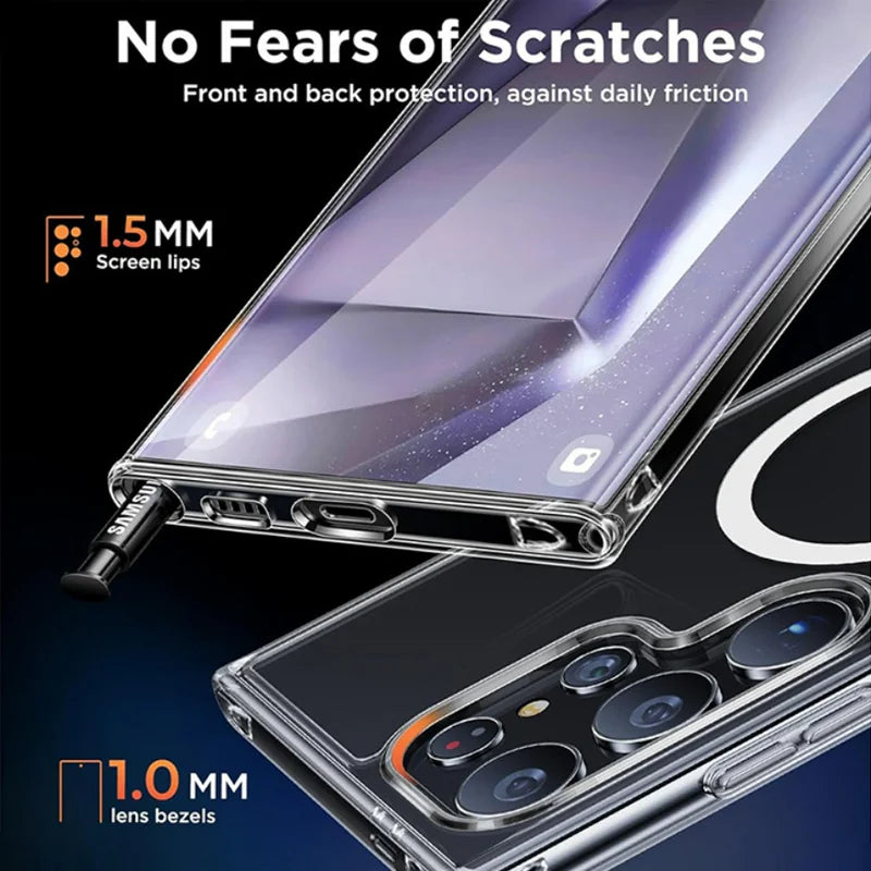 TPU For MagSafe Magnetic Wireless Charging Transparent Case For Samsung Galaxy S24 S23 S22 Ultra Plus Shockproof Silicone Cover