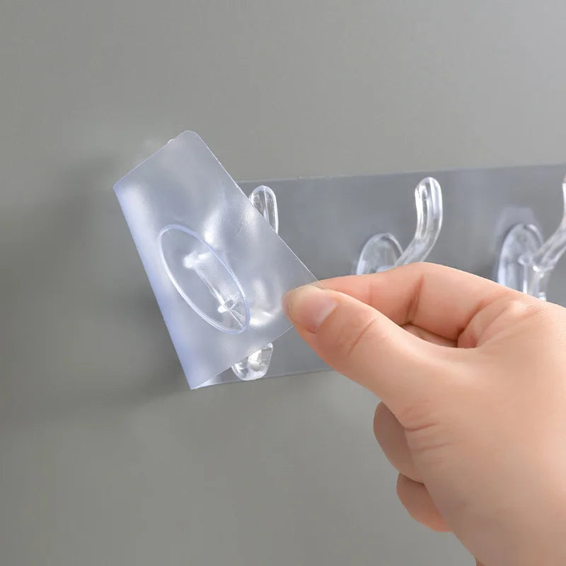 Transparent Row Hook Non-perforated Seamless Hook 5-6 Strong Hook Wall-mounted Row Clothes Hook