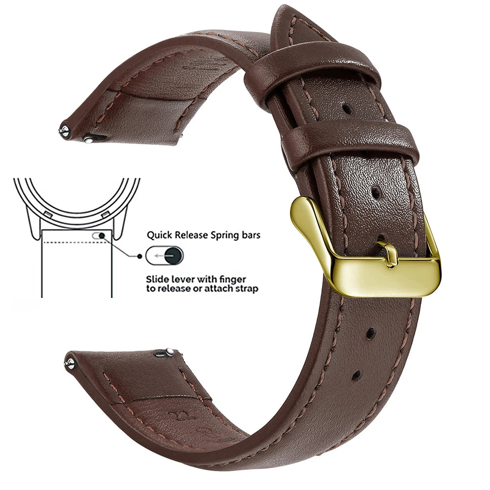 Top Grain Genuine Leather Watch Band, Quick Release 18mm/20mm/22mm Watch Straps, Fits Samsung Galaxy Watch, Garmin Huawei Watch