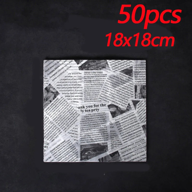 50pcs Oil-Proof Paper Food Wrapping Paper Baking Sandwich Burger Fries Fried Food Wrapping Paper Plate Mat Accessories