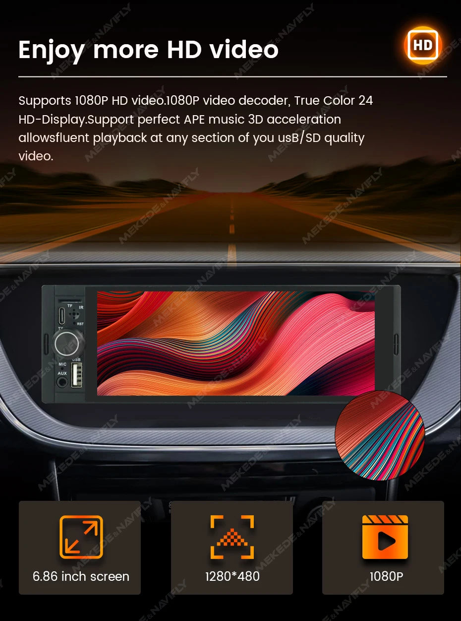 NaviFly 6.86" Wireless CarPlay Android Auto Universal 1 Din Car Radio Multimedia Video MP5 Player FM Stereo Receiver Camera BT