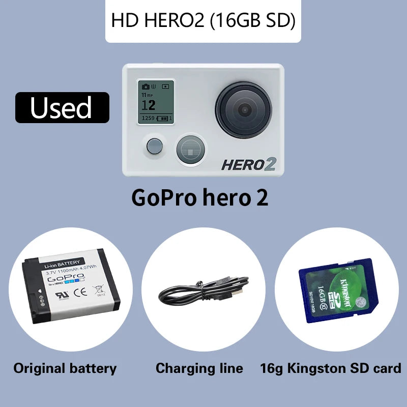 GoPro HD HERO2 action camera, second-generation vlog small cycling sports camera, second-hand entry-level ultra wide angle sport