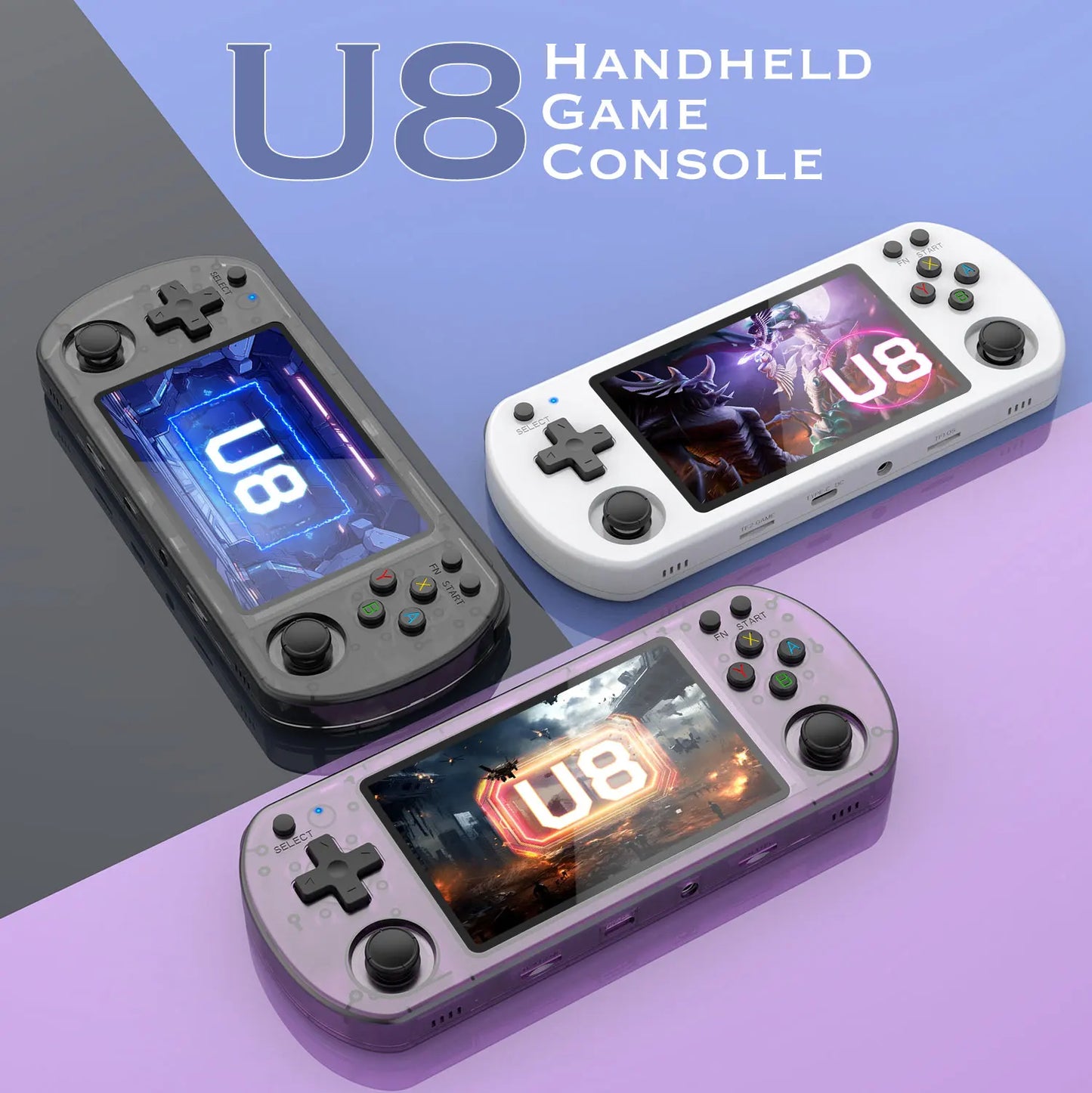 Open Source U8 Retro Handheld Video Game Console Linux System 4.0 Inch IPS Screen Portable Pocket Video Player 128GB Games