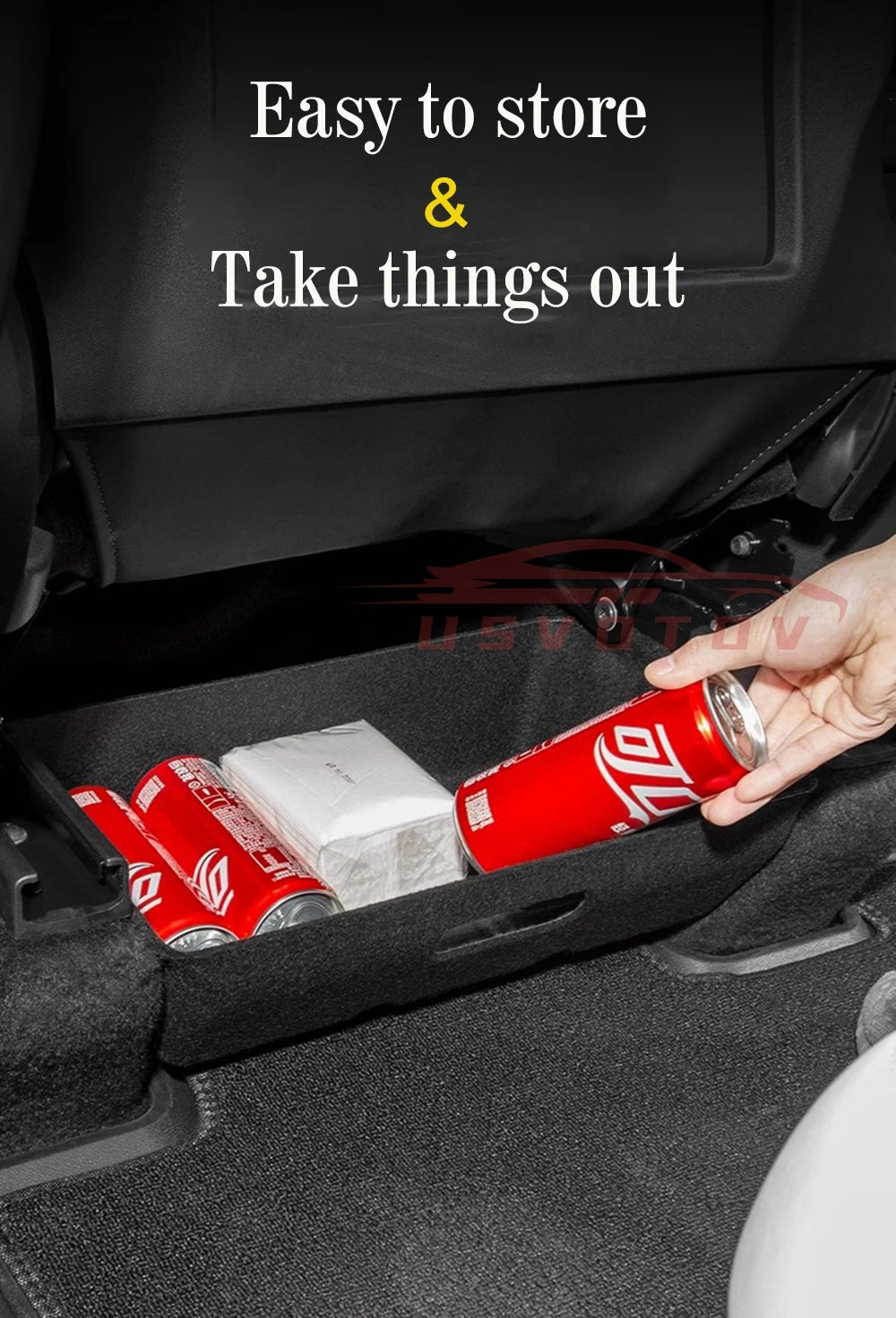 For Tesla Model Y High Capacity Organizer Case Felt Cloth Drawer Holder Under Seat Hidden Box Storage Box Black